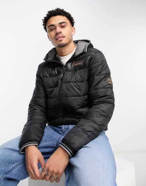 Timberland Garfield - Mid Weight hooded puffer jacket in black | ASOS