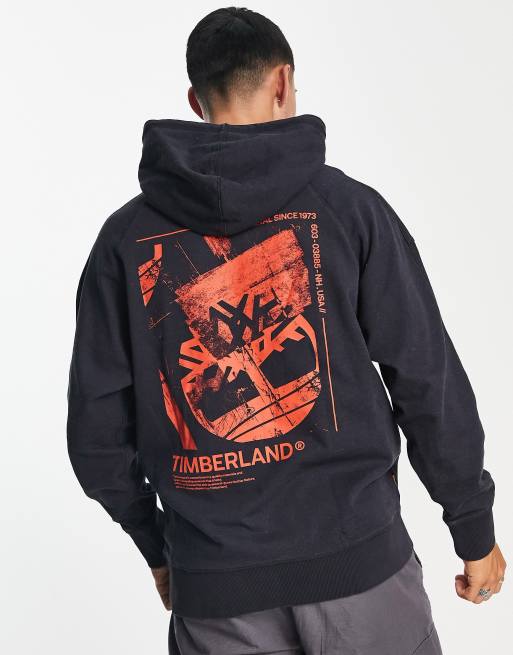 Timberland garment dyed graphic hoodie in black ASOS
