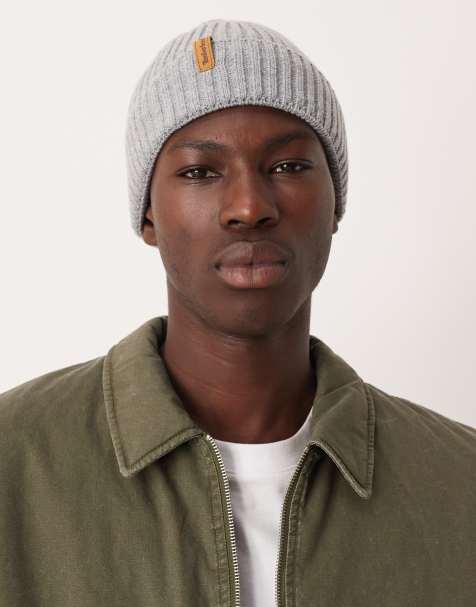 Timberland - Geribbelde gebreide beanie in gemêleerd medium grijs - view 1