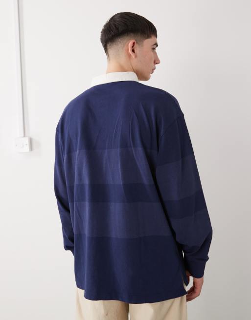 Timberland - Gestreepte rugbypolo met lange mouwen in blauw, 3 van 5