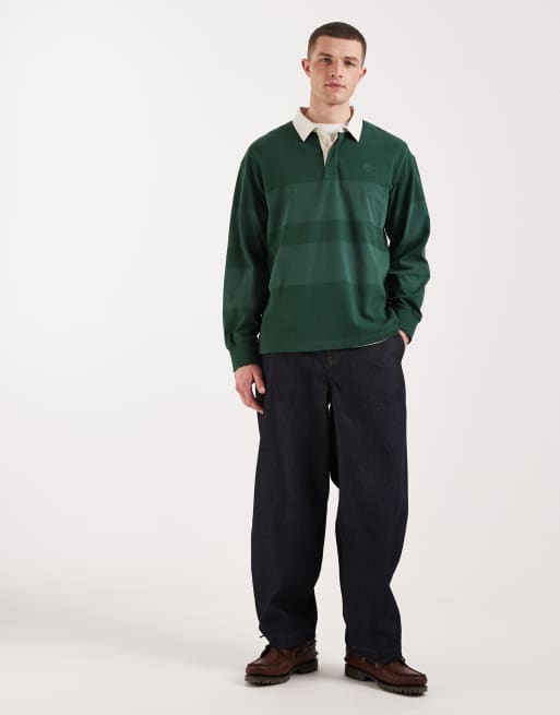 Timberland - Gestreepte rugbypolo met lange mouwen in groen, 2 van 5
