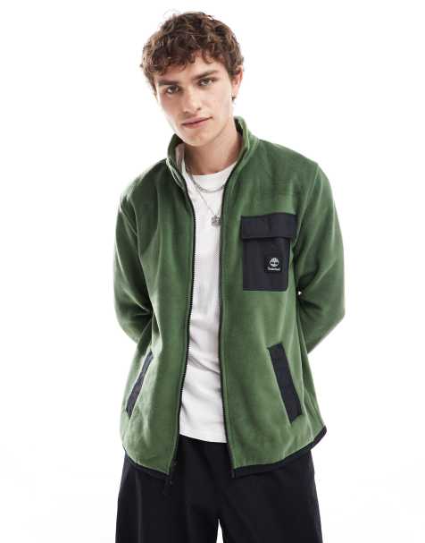 Timberland - Giacca in pile verde scuro con tasca a contrasto e zip - view 1