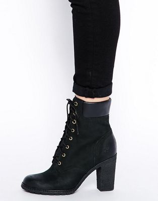 timberland black high heel boots