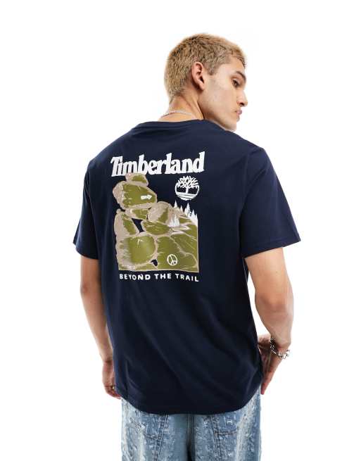 Timberland – Granatowy T-shirt oversize z dużym nadrukiem z motywem głazów na plecach – tylko w ASOS