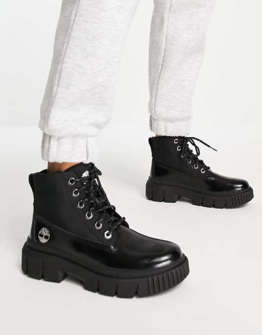 Black shiny shop timberland boots