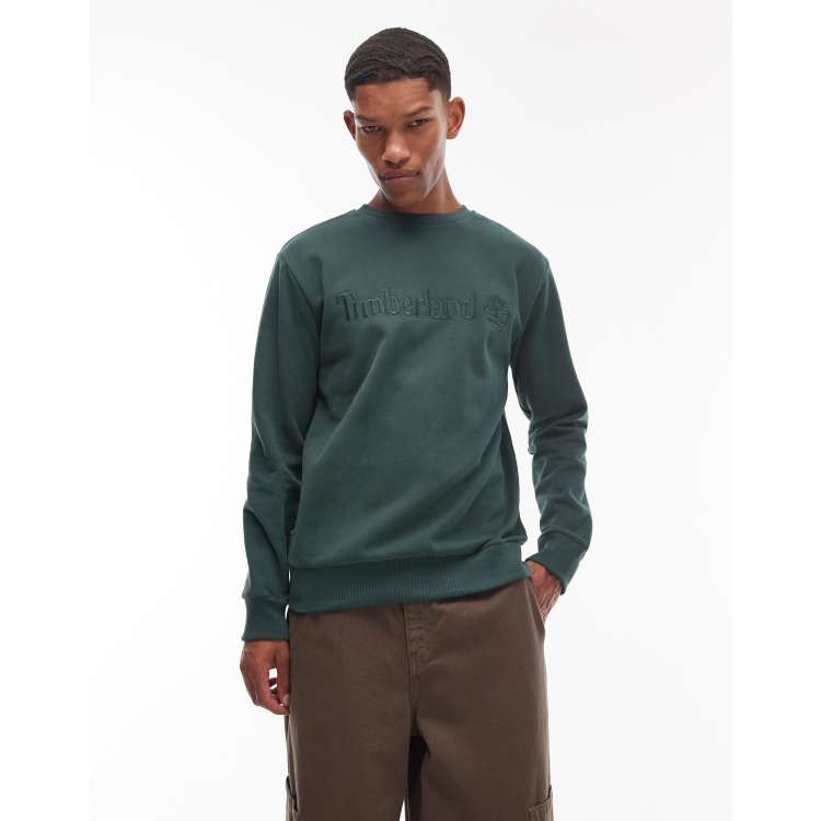 Timberland Hampthon embroidered chest logo sweatshirt in green | ASOS