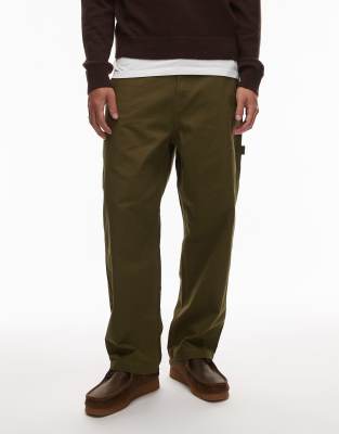 Timberland Timberland heavy canvas pocket loose fit carpenter trousers in olive-Green