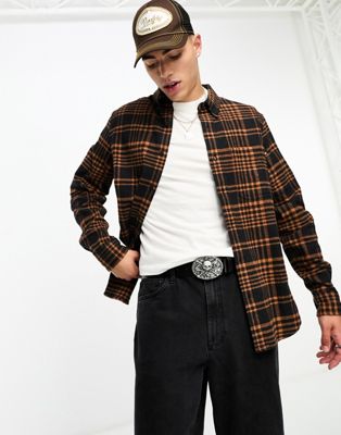 Timberland heavy flannel check shirt in black