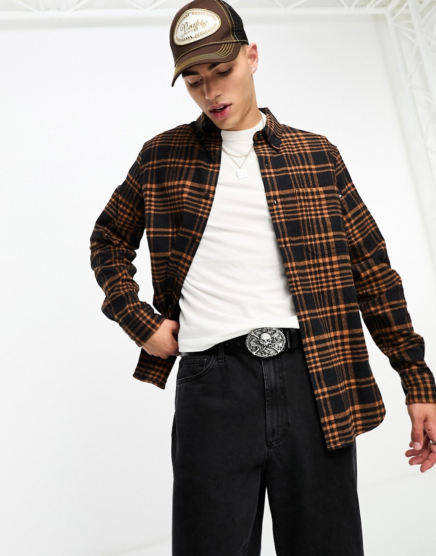 timberland heavy flannel check shirt in black