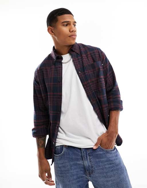 Timberland heavy flannel check shirt in burgundy | ASOS