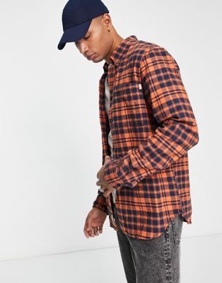Timberland Heavy flannel check shirt in orange - ASOS Price Checker