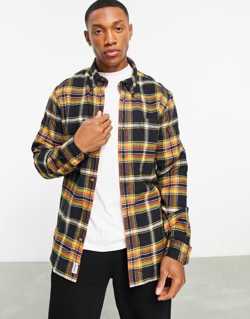 Timberland Heavy flannel plaid shirt in black and orange | ASOS