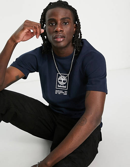 Timberland Heavy weight stack t-shirt in navy | ASOS