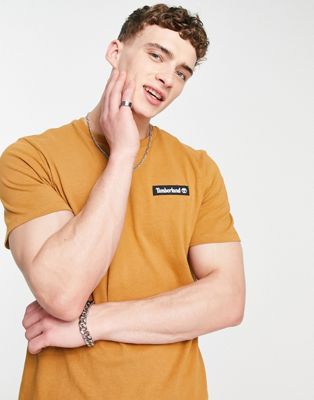 Timberland Heavy Weight woven badge t-shirt in tan