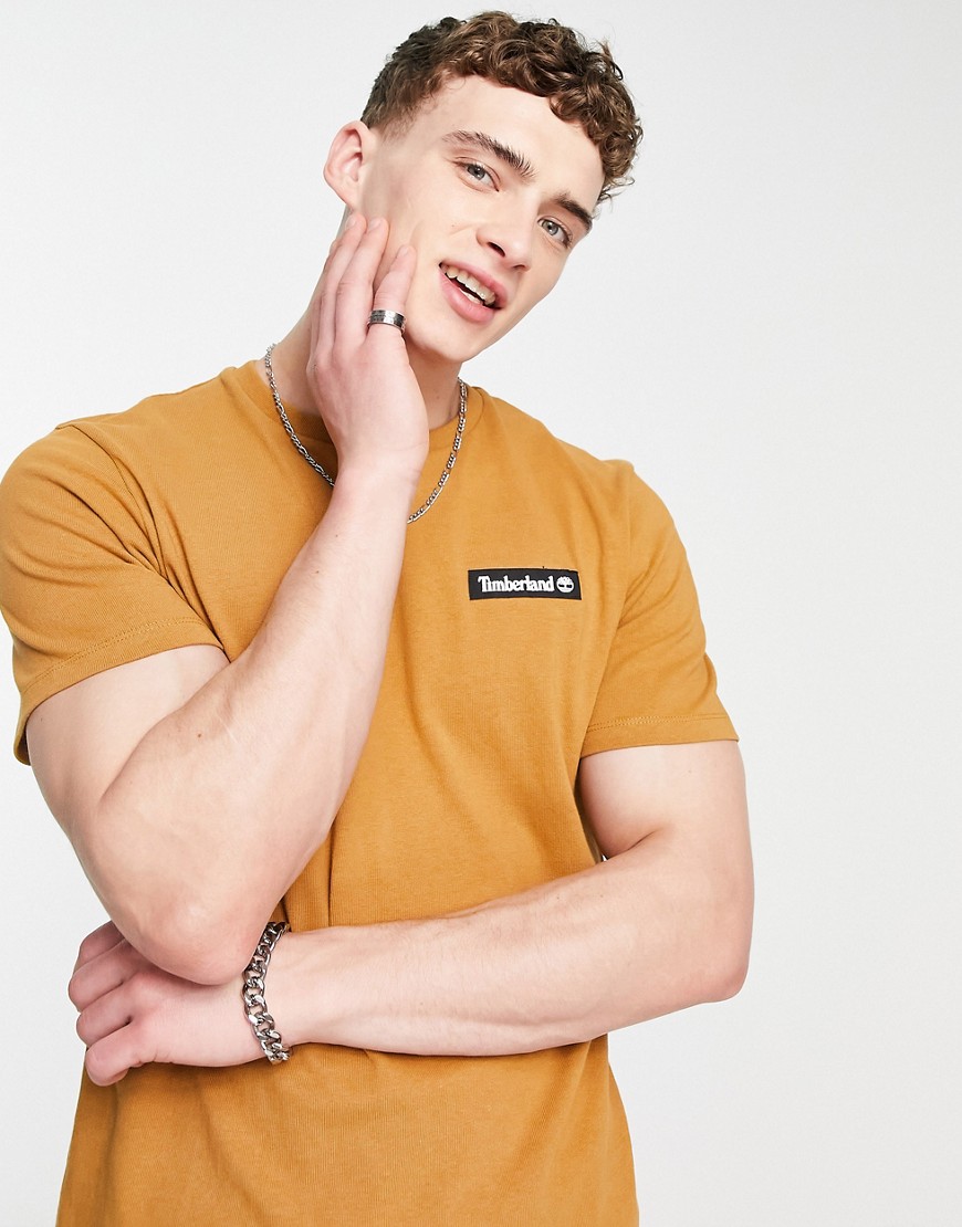 Timberland Heavy Weight woven badge T-shirt in tan-Brown