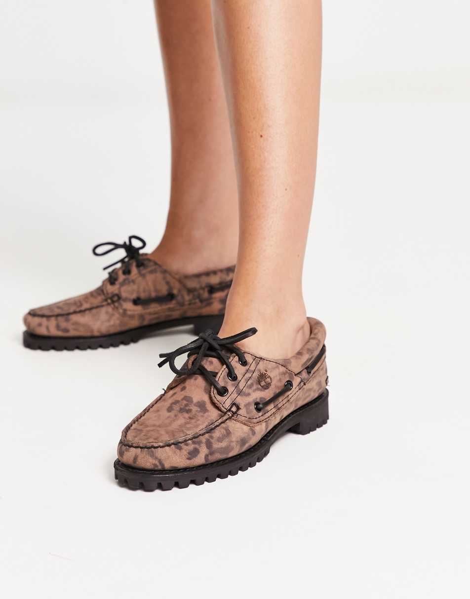 Timberland Heritage Noreen 3 eye boat shoes in leopard