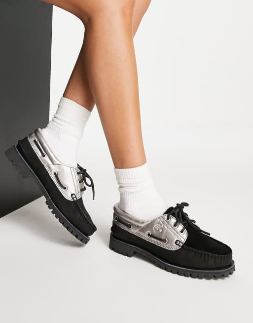 Timberland Heritage Noreen 3 eye shoes in black silver ASOS