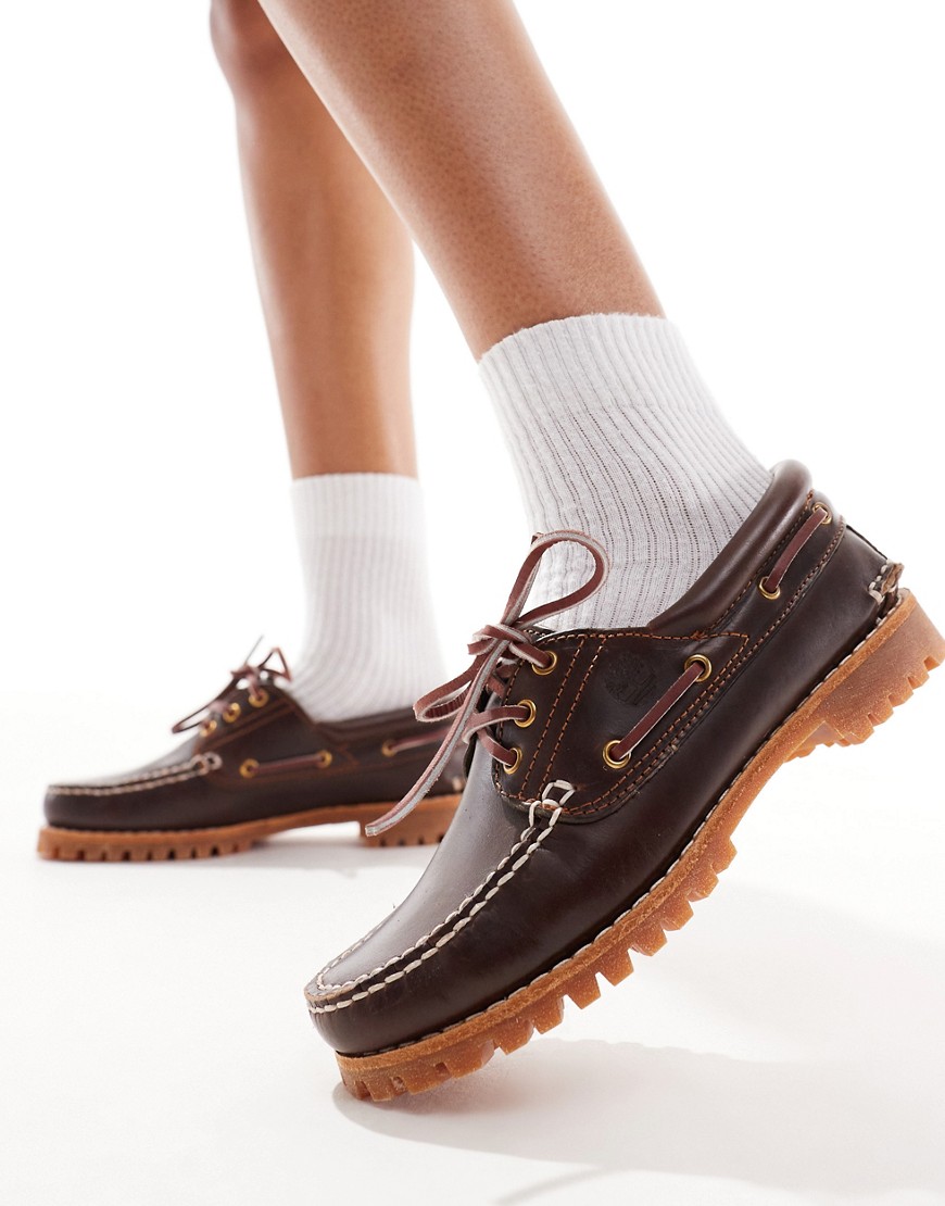 Timberland heritage noreen boat shoes in brown full grain leather
