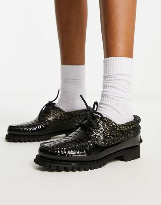 Timberland Heritage Noreen Scarpe da barca in pelle di vernice nera