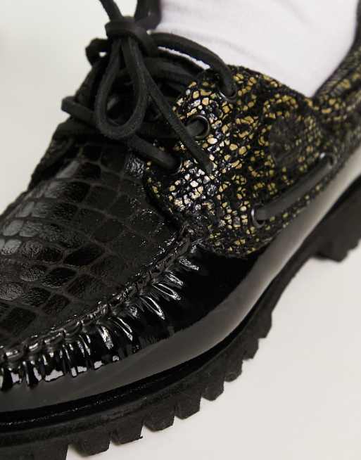 Timberland Heritage Noreen Scarpe da barca in pelle di vernice nera