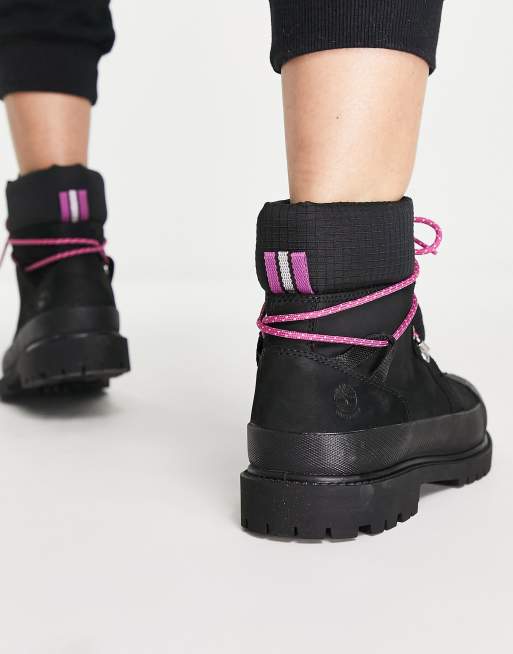 Black and pink timberland boots hot sale