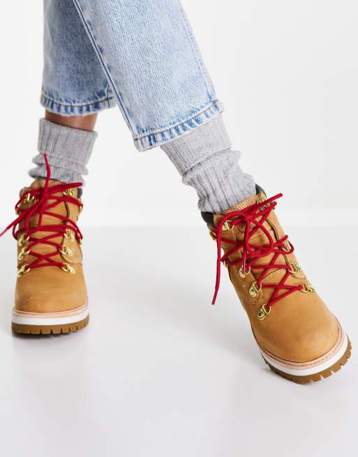Timberland red cheap lace boots
