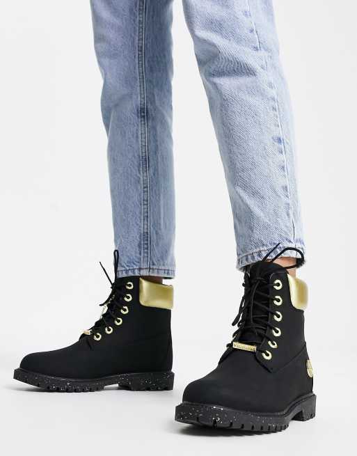 Manhattan lila ZuidAmerika Timberland - Hert - 6 inch laarzen met cupzool in zwart/goud | ASOS