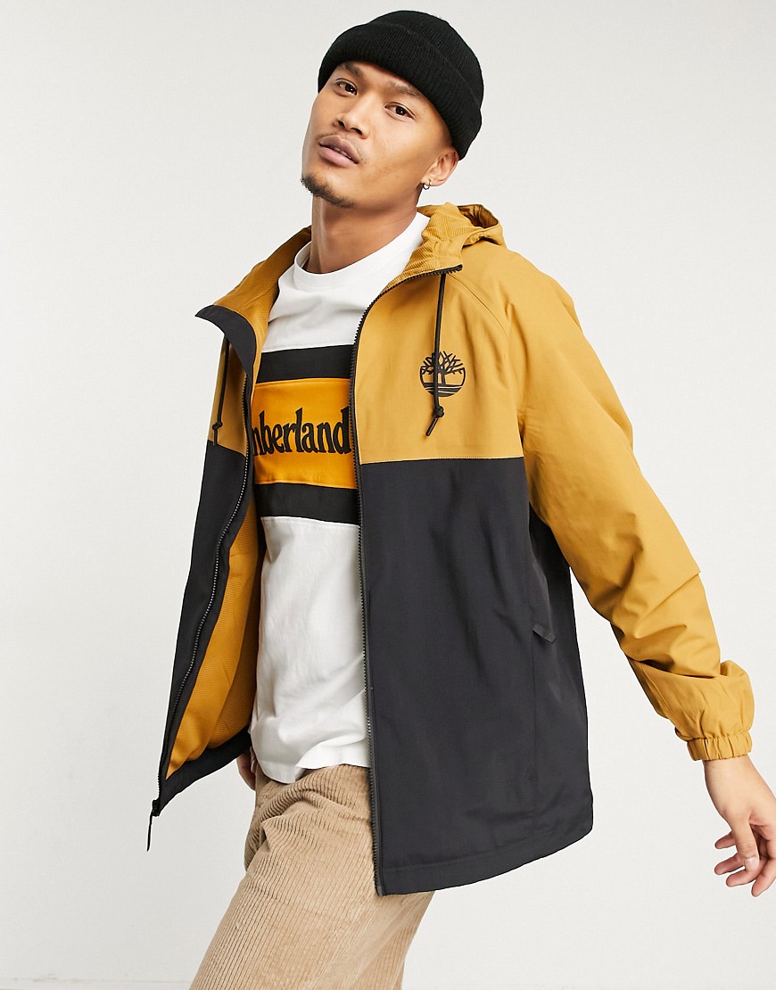 Timberland hooded shell jacket in mustard-Brown