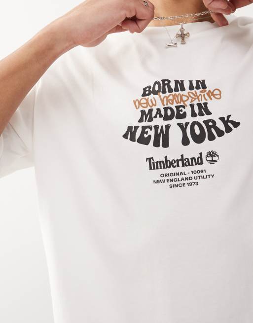 Timberland - Hvid oversized T-shirt med grafisk 'Born In'-print, 3 af 4