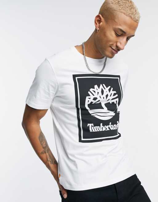 Timberland - Hvid T-shirt med firkantet logoprint på front, 3 af 4