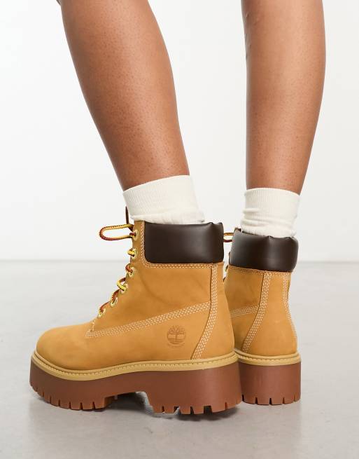 Timberland – Jasnobrązowe botki z nubuku o wysokości 6 cali na platformie, 3 z 4