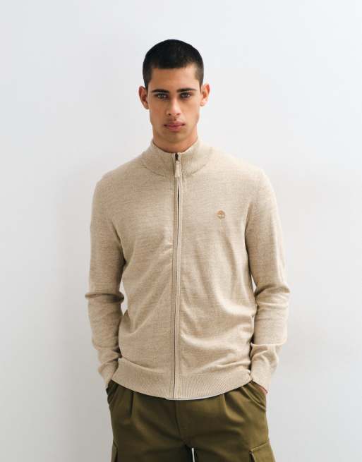 Timberland jersey de algodón con cremallera completa en avena jaspeado claro, 2 de 5