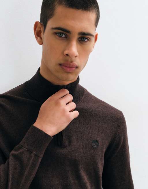 Timberland katoenen sweater met 1/4-rits in gemêleerd taupe, 3 van 5