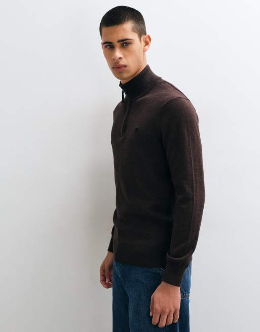 Timberland katoenen sweater met 1/4-rits in gemêleerd taupe, 4 van 5