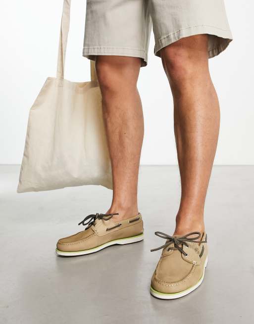 Timberland – Klassische Bootsschuhe aus hellbraunem Leder mit 2 Ösen