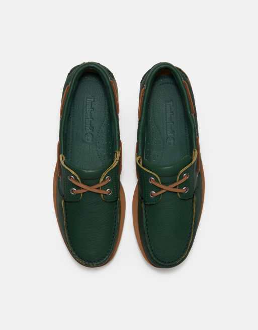 Timberland – Klassische Bootsschuhe aus Vollnarbenleder in Mittelgrün, 3 von 4