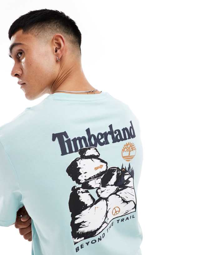 Timberland - large boulder back print oversized t-shirt in blue