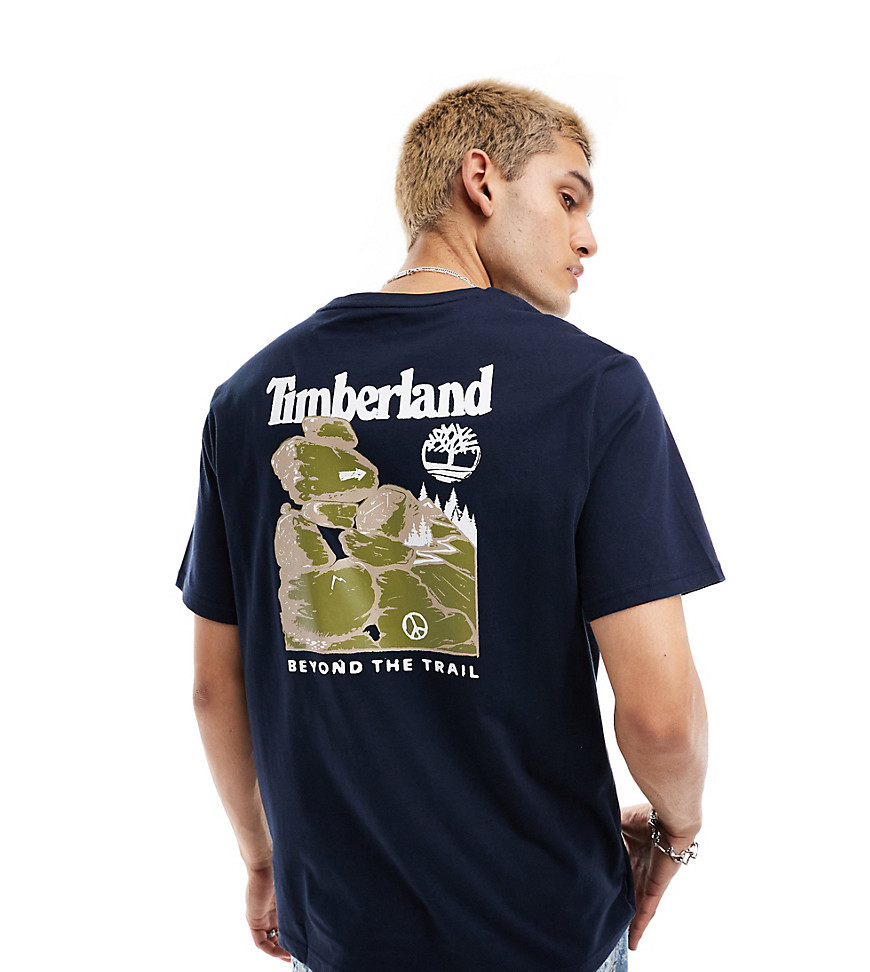 Timberland large boulder back print oversized t-shirt in navy Exclusive to Asos