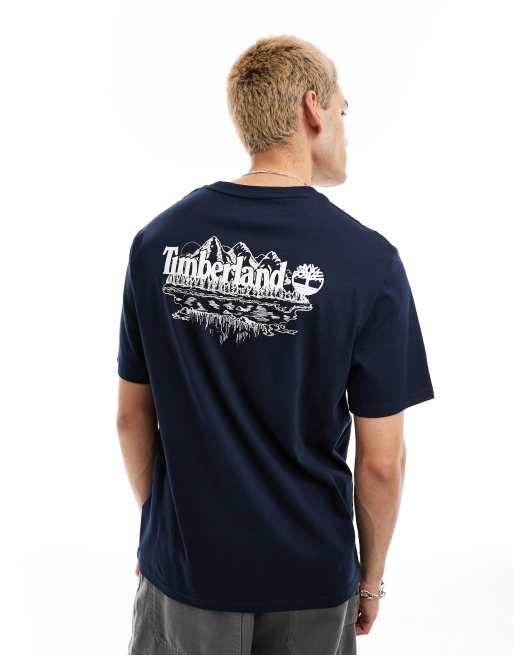  Timberland large mountain back print oversized t-shirt in navy Exclusive to Asos