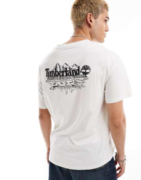 Timberland large mountain back print oversized t-shirt in off white Exclusive to ASOS - view 1
