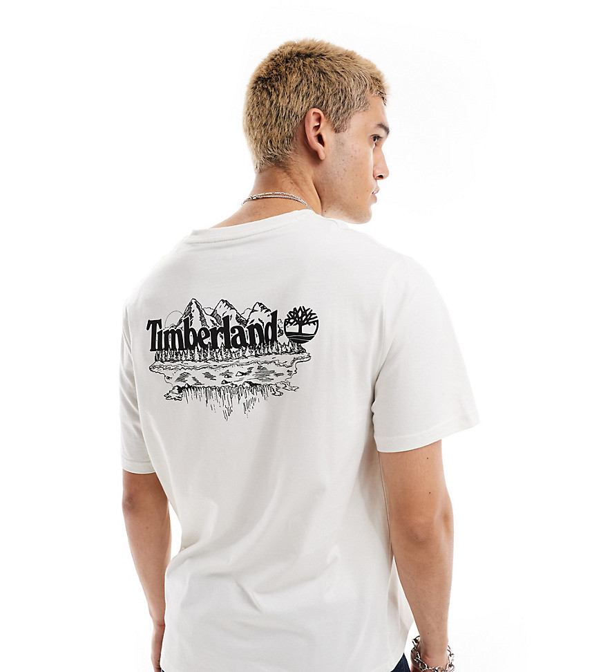 Timberland large mountain back print oversized t-shirt in off white Exclusive to Asos