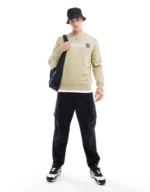 Timberland large script logo sweatshirt in beige, 3 of 4