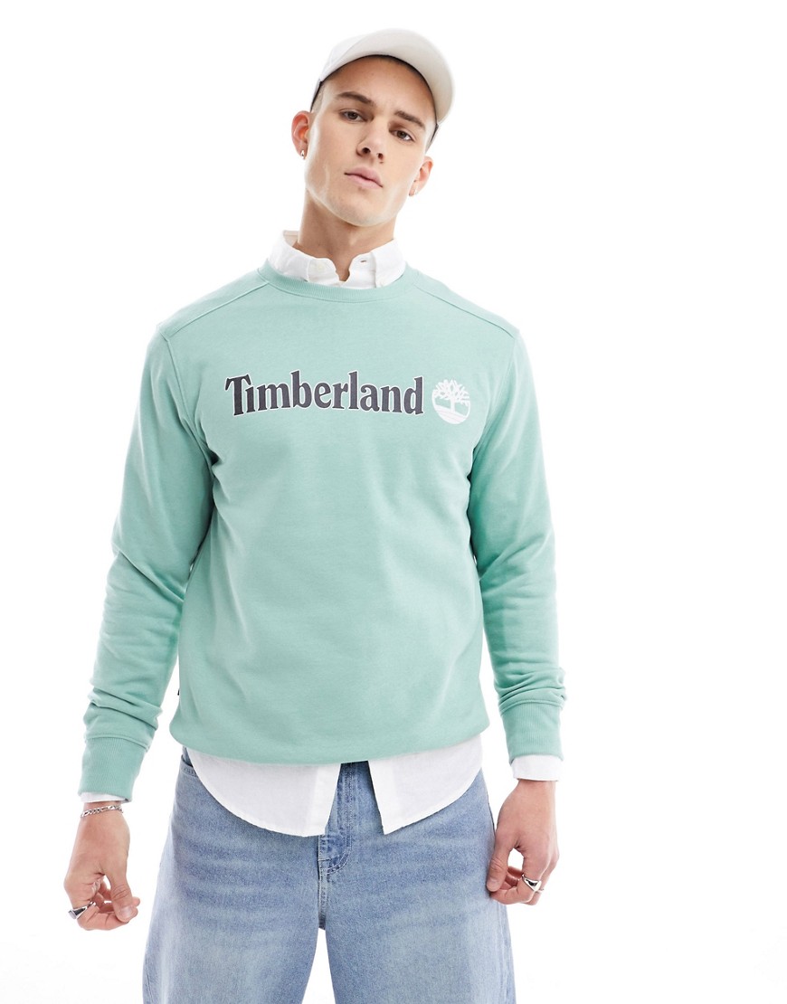 Timberland large script logo sweatshirt in light green