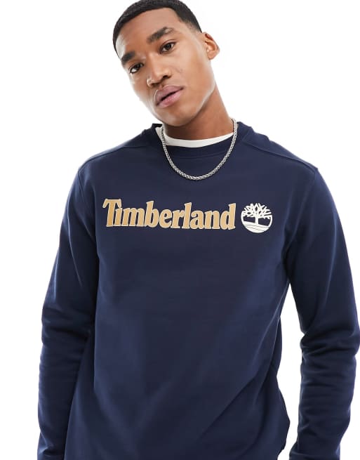 Timberland large script logo sweatshirt in navy | ASOS