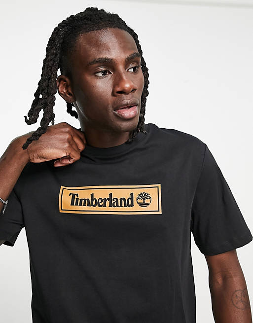 Timberland Linear logo print t-shirt in black | ASOS