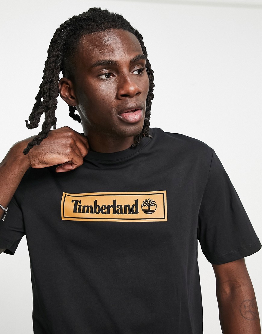 timberland linear logo print t-shirt in black