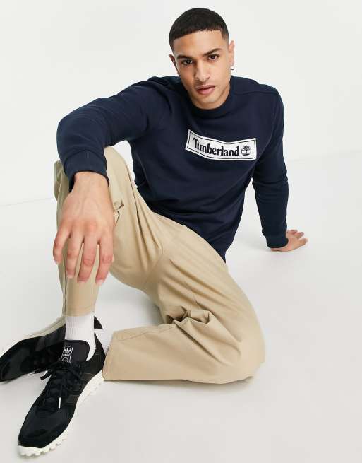 Timberland Linear Logo sweatshirt in dark blue | ASOS