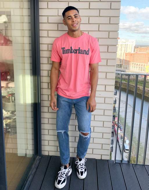 juni uitvegen galerij Timberland Linear Logo t-shirt in pink | ASOS