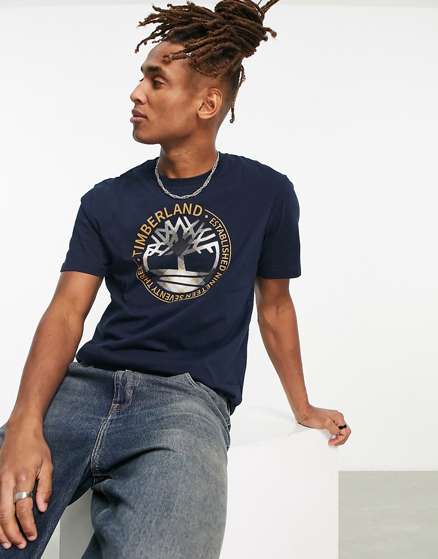 Timberland Little Cold River Tree logo t-shirt in navy-Black