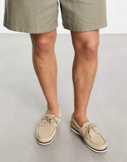 Timberland – Ljusbeige, klassiska seglarskor i mocka med 2 par öljetter